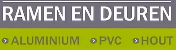 Een bord met de tekst RAMEN EN DEUREN boven ALUMINIUM PVC en HOUT op een groene achtergrond met aanduiding van raam  en deurmaterialen in het Nederlands   RDT concept