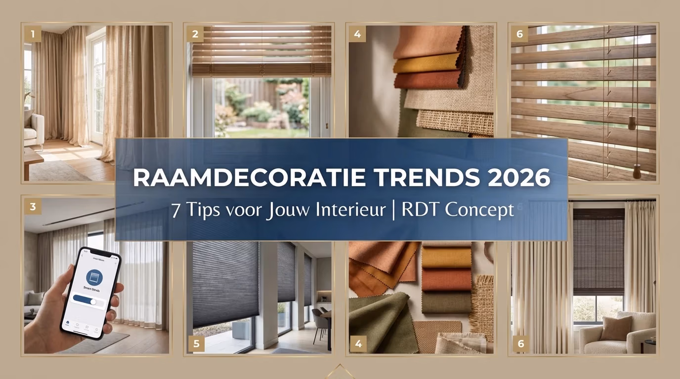 Raamdecoratie trends 2026 overzicht met natuurlijke materialen warme kleuren en slimme automatisering   RDT Concept Menen   RDT concept