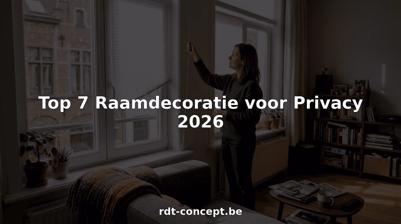 Een vrouw stelt de jaloezieën bij in haar zonnige woonkamer om wat meer privacy te creëren   RDT concept