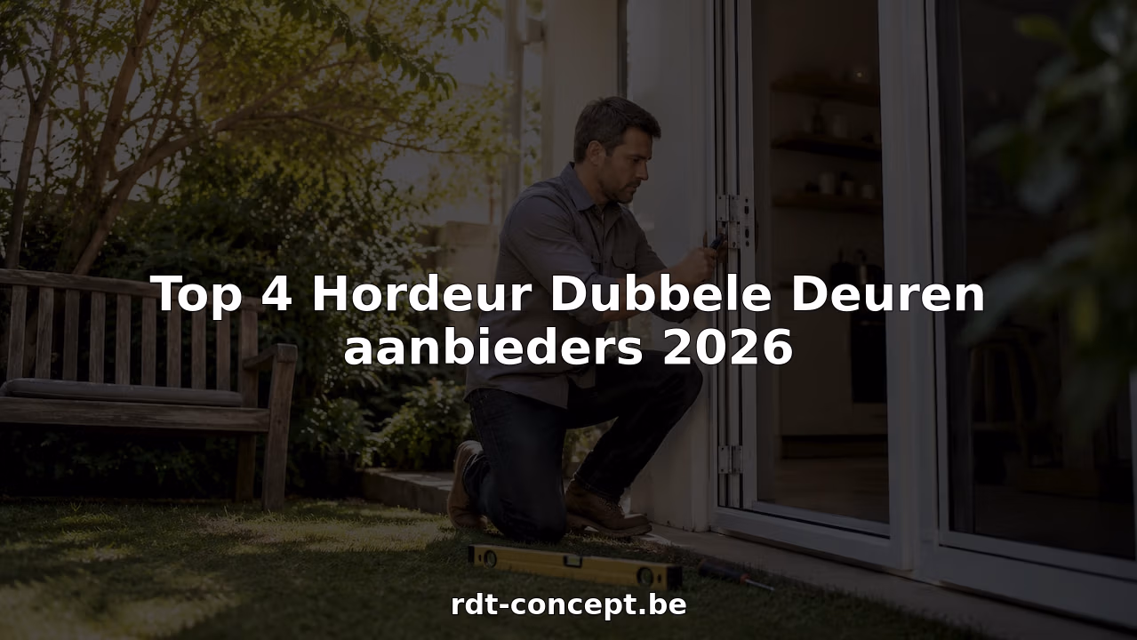 Een monteur plaatst een dubbele hordeur bij iemand op de veranda   RDT concept