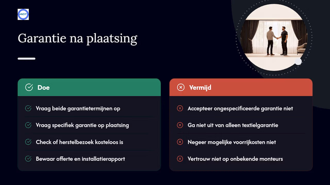 Wat regelt de garantie na plaatsing van gordijnen? — overview diagram – gordijnen laten plaatsen tielt