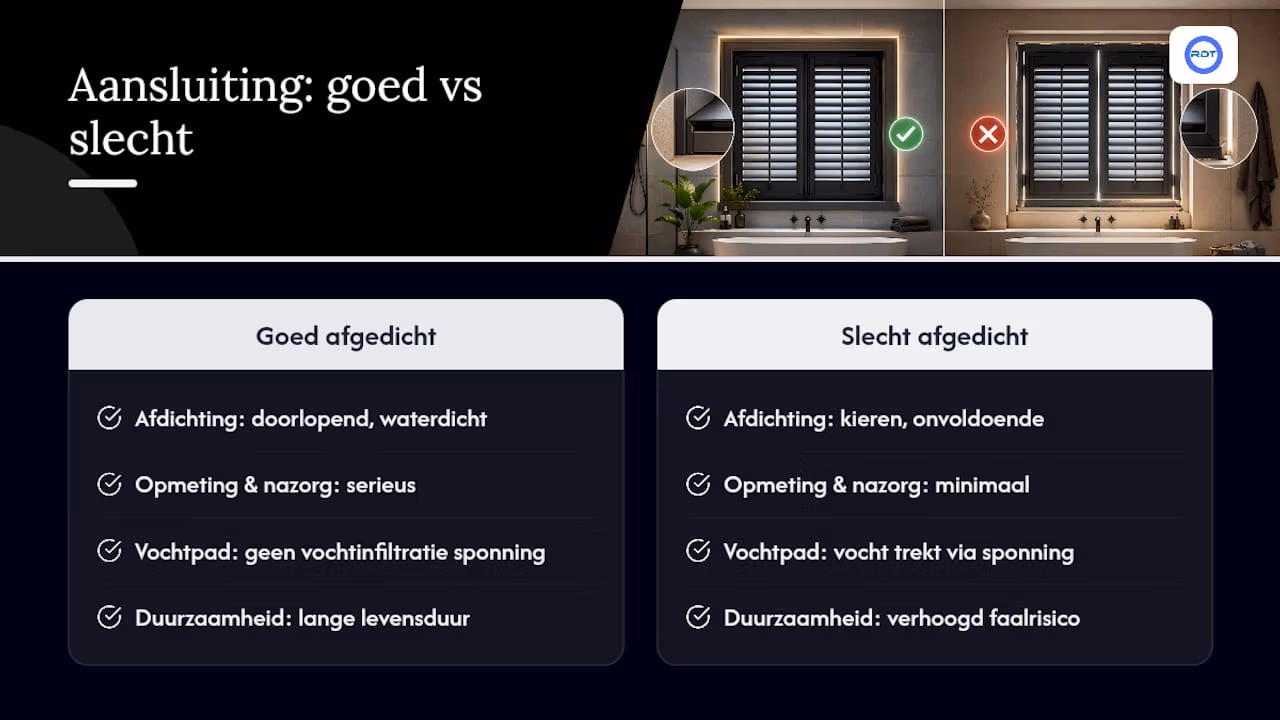 Goede versus slechte afdichting bij een badkamerraam