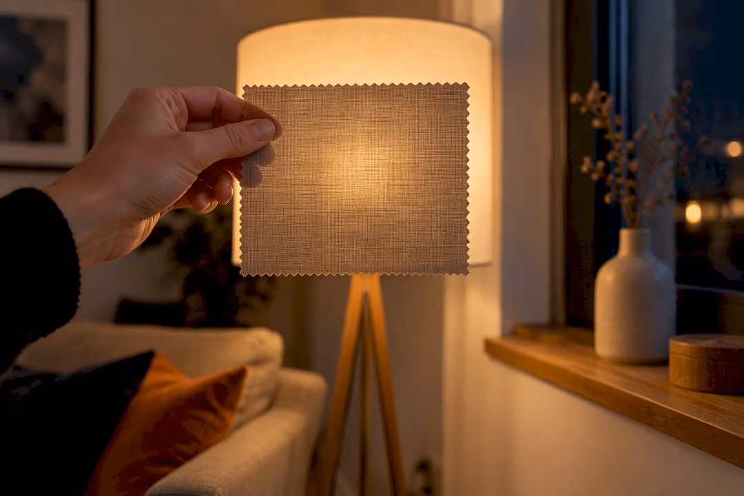 Testmonster raambekleding getest bij lamp – inkijk voorkomen