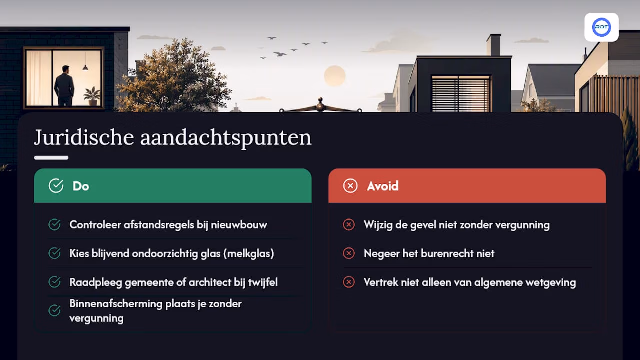 Juridische aspecten en privacyregels rond inkijk en raamdecoratie — overview diagram
