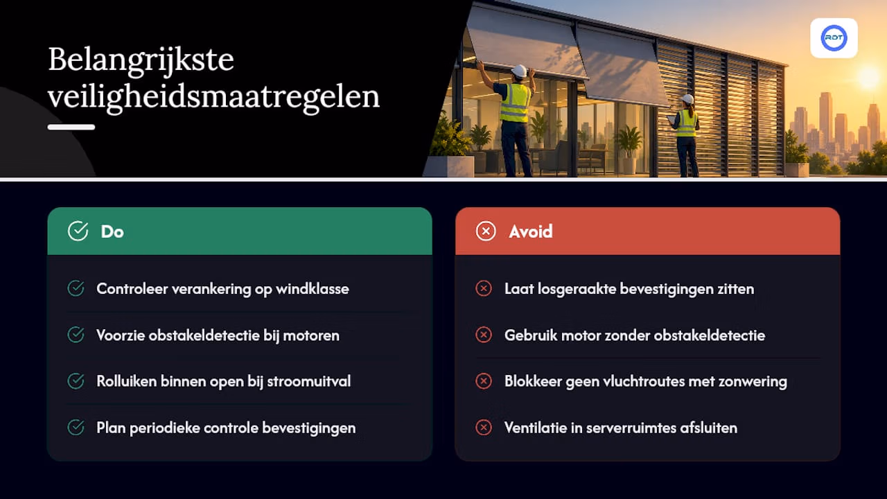 Welke veiligheidsaspecten spelen mee bij kantoorzonwering? — overview diagram