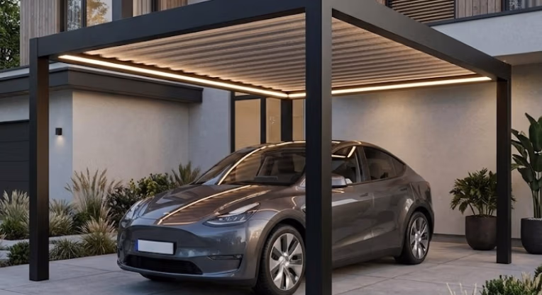 Deponti Pinela Delight carport in aluminium, geplaatst door RDT Concept in West-Vlaanderen