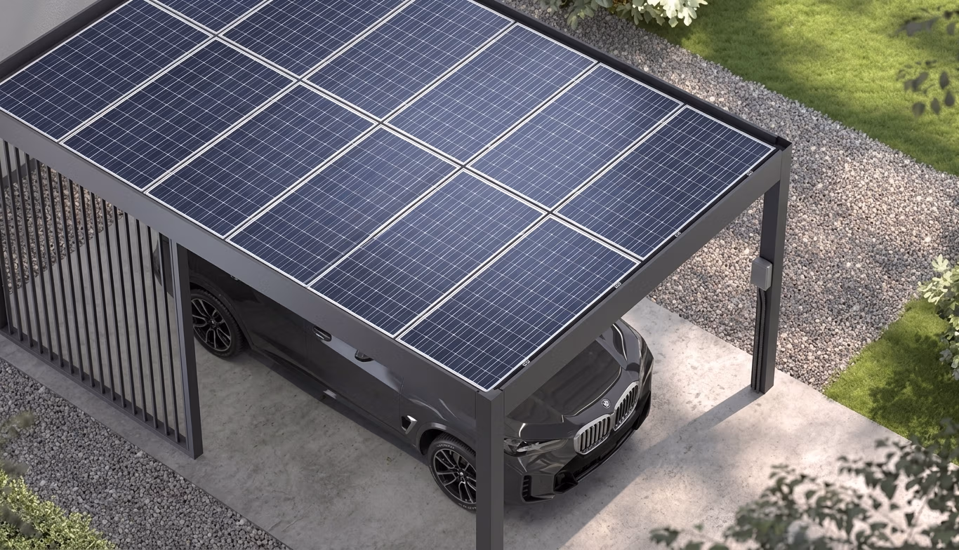 Carport met zonnepanelen bij RDT Concept in Menen