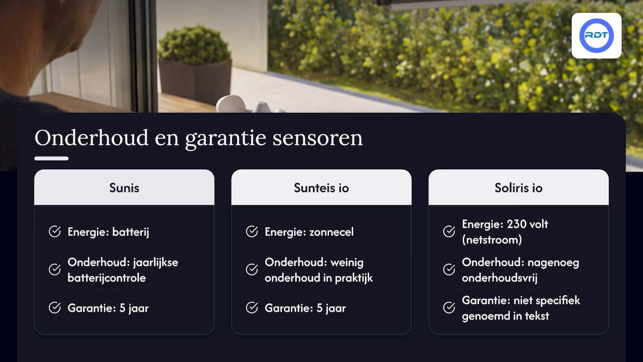 Onderhoudsvergelijking van Somfy-sensoren