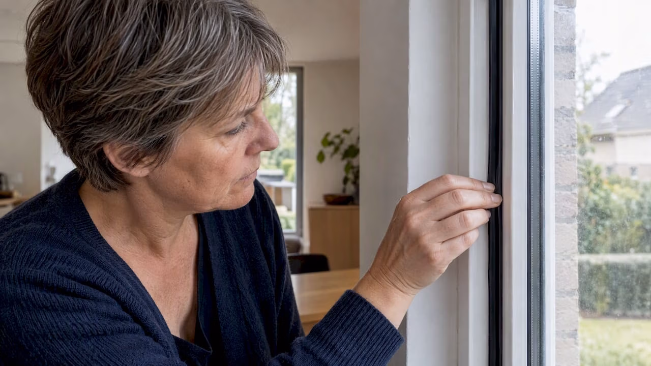 Huiseigenaar controleert het rubber van een raam